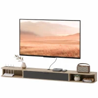 HOMCOM Wandhängendes TV‑Möbel, TV‑Möbel für Fernseher bis zu 190,5 cm, Klappschublade, 2 Regalböden 180x24x16cm natürliche Holzoptik(m-7)