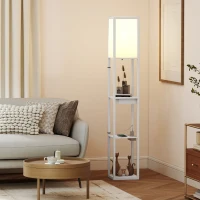 HOMCOM Lampada da terra con 3 ripiani, porte USB e interruttore a pedale, bianco(m-5)