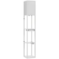HOMCOM Lampada da terra con 3 ripiani, porte USB e interruttore a pedale, bianco(m-1)