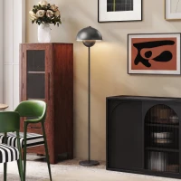HOMCOM Lampada da terra con paralume rotondo e interruttore a pedale, grigio(m-2)