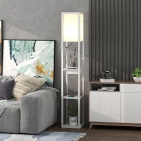 HOMCOM Lampada da terra con 3 ripiani, porte USB e interruttore a pedale, bianco(m-6)