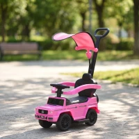 HOMCOM Porteur Enfants Voiture Enfant Multi-équipée 12-36 Mois klaxon Marche-Pieds, Garde-Corps et ombrelle Rose(m-2)