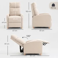 HOMCOM Manuell verstellbarer Relaxsessel 135° mit Fußstütze, Beige(m-3)