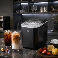 HOMCOM Macchina del Ghiaccio Autopulente da 9 Cubetti in 6-13 Minuti, in PP e Rame, 22.2x29.4x29 cm, Nera(m-2)