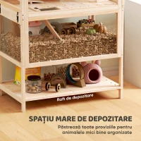 PawHut Cușcă pentru hamster din lemn 3 etaje Cușcă pentru rozătoare cu podea detașabilă Raft Roată Balansoar Rampă Căsuță 80x53x117cm Lemn natural(m-6)
