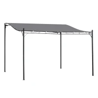 Outsunny  Cenador de Jardín 4x3 m Pérgola Montado en Pared con Toldo y 16 Orificios de Drenaje Marco de Metal y Poliéster 180 g/m² para Patio Terraza Gris(m-1)