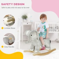 AIYAPLAY Schaukelpferd, Elefant, Soundeffekte, sichere Basis, für 2-4 Jahre, 64,5x31x52 cm, Grau(m-5)