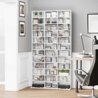 HOMCOM Bibliotecă pentru CD-uri din lemn cu 3 coloane și 12 rafturi reglabile, 102x23,5x195 cm, alb(m-10)