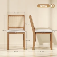 HOMCOM Lot de 2 chaises de salle à manger, chaises de cuisine avec assise rembourrée, dossier effet rotin, crème et chêne(m-3)