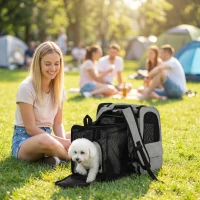 PawHut Hundebox erweiterbar Transportbox Hund mit 5 Taschen reflektierendem Streifen für Hunde bis 10 kg 33,5x28x42cm Hellgrau(m-2)