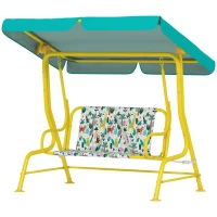 AIYAPLAY 2-Sitzer Kinder Hollywoodschaukel mit verstellbar Sonnendach Sicherheitsgurt für 3-6 Jahre bis 60 kg 112x75x120cm Grün(m-11)