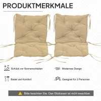 Outsunny 2er-Set Sitzkissen, 98 x 50 cm Stuhlkissen mit Bindebänder, Stoffbezug, 8cm dick Khaki(m-5)
