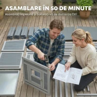 PawHut Cotet pentru găini Cotet pentru 3-4 găini cu țarc Cuibar Acoperiș din asfalt Husă Oxford Sertar glisant 264x82x89cm Gri(m-9)
