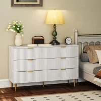 HOMCOM Cassettiera 6 Cassetti Moderna con Maniglie Dorate, 120x40x76.5cm, Bianco(m-2)