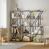 HOMCOM Librería de 5 Niveles Estantería para Libros Industrial con Estantes Abiertos y Marco de Acero 60x30x165 cm Roble(m-9)