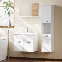 kleankin Ensemble de Meubles de Salle de Bain 4 Pièces, Mural, avec Miroir, Meuble sous Vasque, Lavabo et Armoire Haute, Blanc(m-2)
