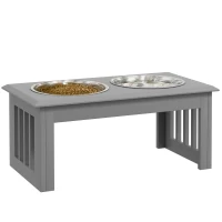 PawHut Honden Voederstation met 2 Roestvrijstalen Bakken, Antislip, 58,4x30,5x25,4cm, Grijs(m-11)