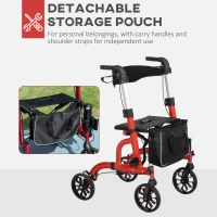 HOMCOM Lightweight Walking Frame, Folding Rollator Walker with Seat and Backrest, Red(m-6)