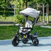 HOMCOM Tricycle Enfant évolutif Pare-Soleil Pliable Canne télescopique Amovible 95 x 50 x 106 cm Acier Gris Noir(m-10)
