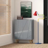 HOMCOM Narrow Shoe Storage Cabinet with Soft-Close Hinges and Adjustable Shelves for 15-20 Pairs of Shoes, Grey(m-9)