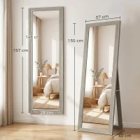 HOMCOM Oglindă modernă de podea, în mărime completă, cu ramă și suport, din lemn și sticlă, 37x40x155 cm, gri(m-3)