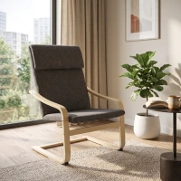 HOMCOM Fauteuil in linnenlook met hoofdsteun en armleuningen, houten frame, grijs+naturel(m-8)