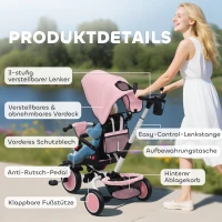 AIYAPLAY Kinderdreirad, 6-in-1 Buggy voor peuters, met duwstang, verstelbare zitting, opvouwbaar ontwerp, veiligheidsnet(m-9)