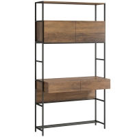 HOMCOM Computertisch mit Regalen und 2 Schubladen für das Home Office, 185 cm hoch, Braun Holzoptik
