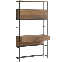HOMCOM Computertisch mit Regalen und 2 Schubladen für das Home Office, 185 cm hoch, Braun Holzoptik(m-1)