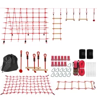 AIYAPLAY Ninja Line Kinder 10m Slackline Set mit Turnringe Schaukel Kletterleiter Kletternetz für 3-6 Jahre 1000x300x180 cm Rot(m-11)