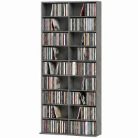 HOMCOM Rangements pour CD et DVD 18 compartiments capacité max. 640 CD/360 DVD 430 Blu-ray 78,5 x 24 x 175 cm gris clair(m-17)