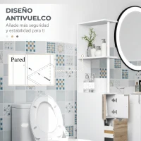 HOMCOM Columna de Baño Moderno Mueble Auxiliar de Baño con 2 Estantes 2 Cajones y 1 Puerta Antivuelco 15x33x136,8 cm Natural(m-6)