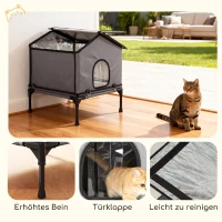 PawHut Katzenhaus klappbar Katzenhütte mit Kissen, Erhöhtes wasserabweisend Katzenhöhle 62 x 58,5 x 60 cm, Grau(m-8)