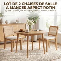 HOMCOM Lot de 2 chaises de salle à manger, chaises de cuisine avec assise rembourrée, dossier effet rotin, crème et chêne(m-4)