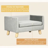 PawHut Canapea pentru câini și pisici stil scandinav cu pernă din catifea și lemn, 64x45x36cm, gri(m-6)