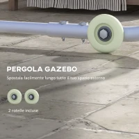 Outsunny Pergola Gazebo 3x3 m con Rotelle, Copertura Anti-UV e Telaio in Acciaio, Grigio(m-4)
