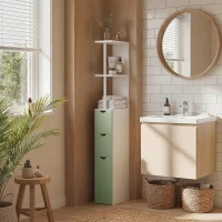 HOMCOM Slim Bathroom Storage Cabinet, Tall Bathroom Floor Cabinet with 2-Tier Shelf and 2 Drawers, White and Light Green(m-2)