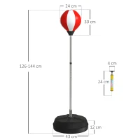HOMCOM Punching Ball da Terra ad Altezza Regolabile con Guantoni e Base Riempibile, 43x43x126-144 cm, Rosso e Bianco(m-3)