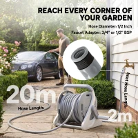 Outsunny Portable Garden Hose Reel, 20+2 m Wall Mounted Hose Reel with 2 Patterns Spray Nozzle and Crank Handle, Grey(m-5)