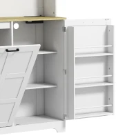 HOMCOM 175cm Tall Kitchen Cabinet, Kitchen Cupboard with Rubbish Bin Cabinet, 3 Door Shelves and 2 Acrylic Doors, White(m-13)