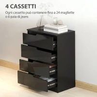 HOMCOM Cassettiera 4 Cassetti Moderna e Minimal in Legno, 60x40x85 cm, Nero Lucido(m-4)