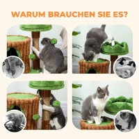 PawHut Kratzbaum 53 cm hoch Katzenbaum mit Höhle, Baumstamm-Design, Jutestämme, 2 Bälle  für 1-2 Katzen unter 5 kg, Braun+Grün(m-7)