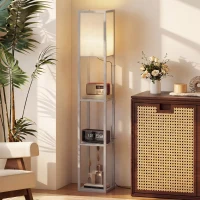 HOMCOM 3-Tier Floor Lamp with Shelves and Storage, Modern Corner Standing Lamp with Lampshade, Reading Light with Foot Switch for Living Room, Bedroom, Home Office, Bulb not Included, Oak(m-11)