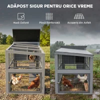 PawHut Cotet pentru găini Cotet pentru 3-4 găini cu țarc Cuibar Acoperiș din asfalt Husă Oxford Sertar glisant 264x82x89cm Gri(m-5)
