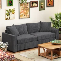 HOMCOM Canapé 3 places 212 cm avec 2 coussins à ressorts, tissu velours côtelé, pour salon, chambre, bureau à domicile, gris foncé(m-2)