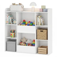 AIYAPLAY Meuble rangement enfant, bibliothèque enfants avec 8 compartiments et étagère supérieure, 104 x 29 x 101,5 cm, blanc(m-18)
