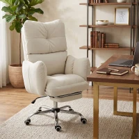 HOMCOM Bürostuhl mit Fußstütze, Ergonomischer Drehstuhl mit Wippfunktion, Verstellbarer Hohe Rückenlehne, Schneeflanellstoff(m-8)