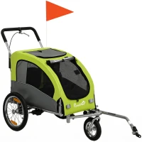PawHut 2-in-1 Hundeanhänger für Fahrrad Faltbarer Hundebuggy für kleine & mittelgroße Hunde bis 20 kg, Grün(m-1)