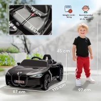 HOMCOM Mașină Electrică pentru Copii 3-6 Ani cu Licență BMW, cu Telecomandă, Claxon și Faruri, 115x67x45 cm, Neagră(m-3)