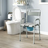 HOMCOM Chaise percée toilette pliable antidérapante hauteur réglable, siège et accoudoirs rembourrés, charge 150 kg, Gris(m-11)